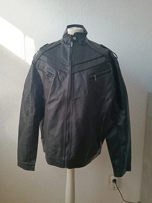 Damen Kurze Jacke Kunstleder Lederjacke Schwarz Mit Reißverschluss Schwarz 44  - Bild 1 von 4