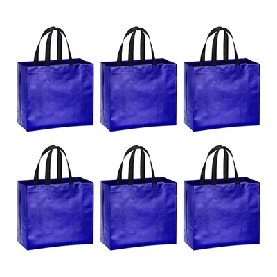 Bolsas de regalo azul oscuro recubrimiento láser 6 piezas bolsas de regalos reutilizables 12,6" x 4,7" x 11" Foto 1 de 4