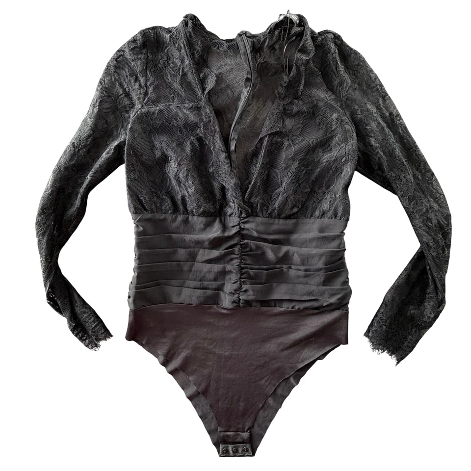 Zara Lace Bodysuit Womens S Black Goth Elegant Night Out Whimsigoth Holiday - Image 1 of 4
