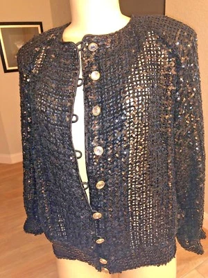 DE COLECCIÓN TRES BANDERAS Lentejuelas Negras Oro y Corte Estrás Botones Impresionante mediano bgb Foto 1 de 4