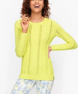 Maglione pullover girocollo nuovo con etichette Talbots taglia PXL Pointelle maglia cavo LS giallo $99 - Foto 1 di 8