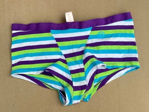 VTG VICTORIAS SECRET COTTON PURPLE STRIPED GIRL BOXER SHORTIE BRIEF PANTY M NEW - Picture 1 of 4