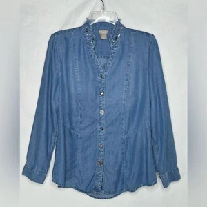 Camicia denim con colletto impreziosito Chico’s bottoni decorativi boho festival tg 0 (4) - Foto 1 di 8
