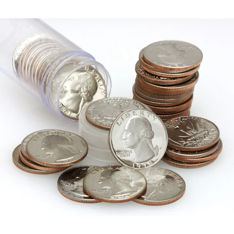 40 Proof Washington Quarters Rarely Seen Dates (1970-1989) In Protective Tubing Cover
