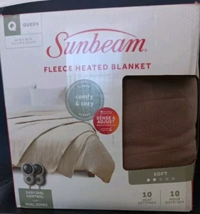 Sunbeam Queen Fleece Electric Heated Blanket 10 Settings Gray New Open Box - Picture 1 of 4