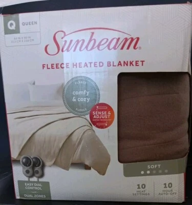 Sunbeam Queen Fleece Electric Heated Blanket 10 Settings Gray New Open Box - Image 1 of 4