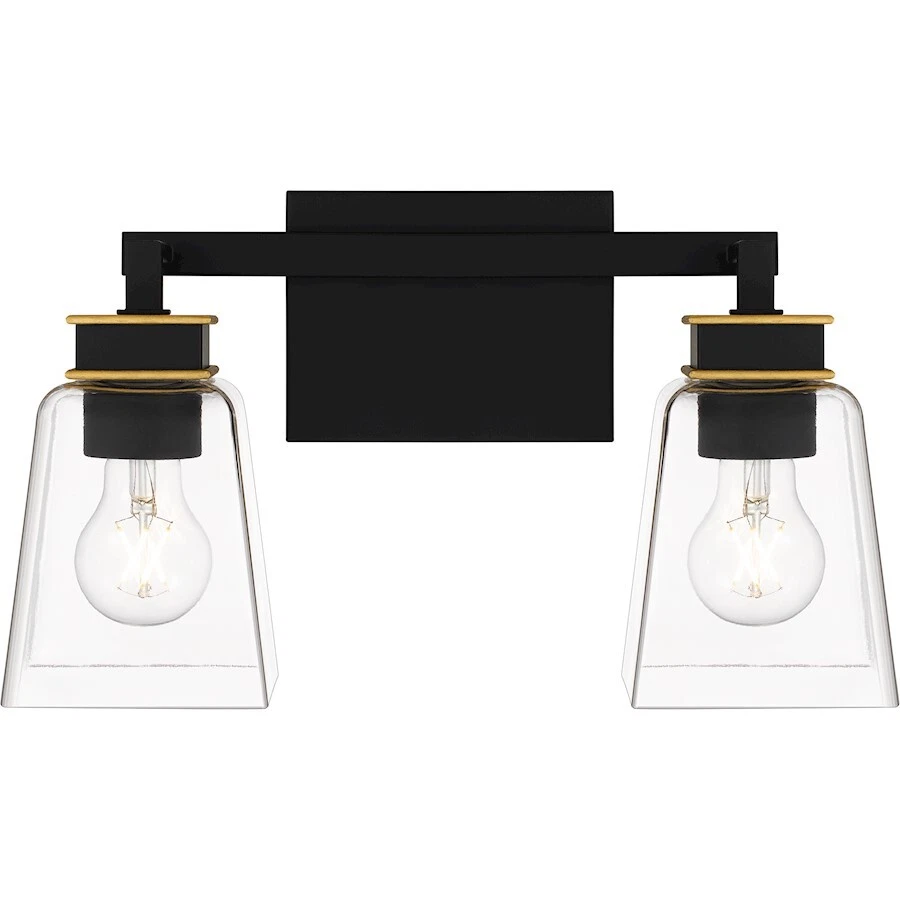 Luz de baño Quoizel Almany 2 luces, negro mate/vidrio transparente - ALY8615MBK Foto 1 de 1