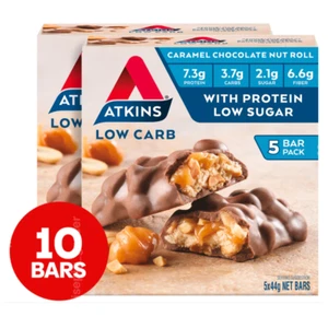 2 x Atkins Nut Roll Bars Caramel Chocolate 44g / 5-Pack | NEW AU FREE SHIPPING - Picture 1 of 5