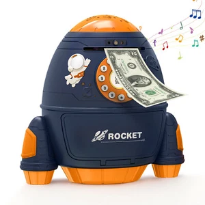 Rocket Piggy Bank Cash Coin Can ATM Bank Electronic Coin Money Bank Kids Gifts - Picture 1 of 8