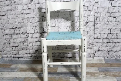 Baststuhl Holzstuhl mit Bastgeflecht mediterraner Stil weiß Vintage Shabby Chic - Bild 1 von 4