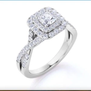 1 Carat Princess Cut Moissanite Engagement Ring - Bridal Set - Double Halo Ring  - Picture 1 of 3