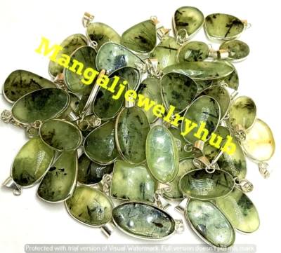 ¡Al por mayor! Colgantes de piedras preciosas de prehnita 25 piezas enchapados en plata de ley 925 joyas Foto 1 de 4