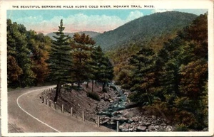 Mohawk Trail, MA Berkshire Hills along Cold River Postcard Linen Era - Picture 1 of 2