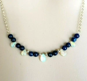 14k Yellow Gold Fill Ethiopian Opal and Lapis Lazuli Beaded Necklace 18" - Picture 1 of 4