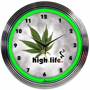 High Life Neon Clock - Marijuana - Weed - Pot - 420 - Smoking - Reefer