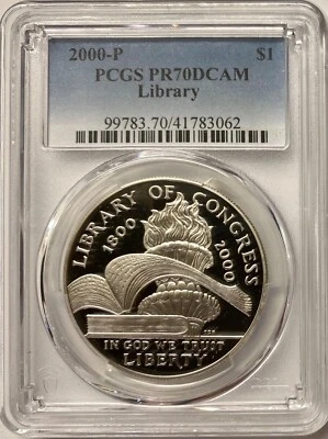 2000-P Library of Congress Bicentennial Silver Dollar PCGS Proof-70 DCAM  - Image 1 of 4