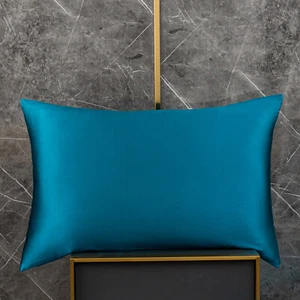 100 % reine Maulbeerseide auf beiden Seiten 16 Momme Seide Charmeuse Kissenhülle blau - Bild 1 von 5