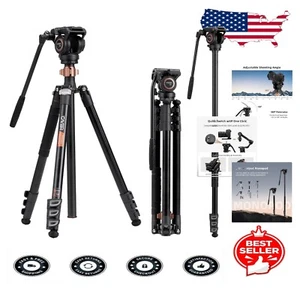 75-Inch Aluminum Fluid Head Tripod with Monopod Function – 13.2 lb Capacity - Picture 1 of 10