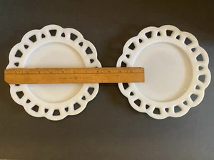 2 Vintage HAZEL ATLAS LACE EDGE PLATES 8 1/4" Salad Dessert White Milk Glass EXC - Picture 1 of 12