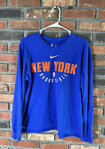 Nike NBA New York Knicks Blue Practice Long Sleeve T-Shirt Size Medium