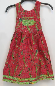 VTG Beetlejuice London Girls sz 5/6 Summer Dress Red Green Frogs Bib Overall Fun - Picture 1 of 7