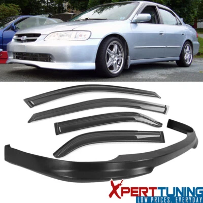 Fits 98-02 Honda Accord 4Dr PP T-R Front Bumper Lip Spoiler + Sun Window Visor Foto 1 de 4