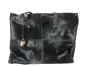PULICATI Large Black Italian cowhide & leather slouchy tote handbag  (Item#327) - Picture 1 of 8