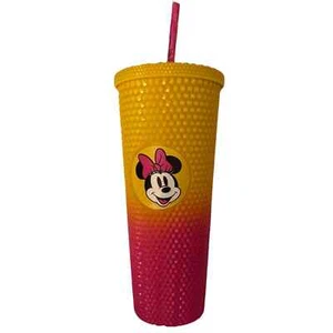 MINNIE MOUSE Pink & Yellow 24oz Studded Cup Tumbler w/Straw Mattel NEW - Picture 1 of 2