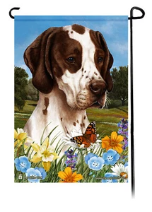 Summer Flowers Garden Flag - Liver and White Pointer - Picture 1 of 1