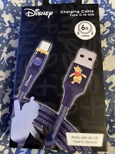 Disney Winnie The Pooh Charging Cable Type C To USB 6 Ft Cable - Picture 1 of 9