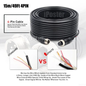 15M 49ft 4Pin Aviation Extension Cable For Rear View Backup Camera Truck Trailer - Picture 1 of 10