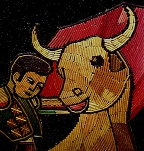 Vintage Bullfighter Art Intricate Wood Mosaic Classic Corrida Matador & Bull - Picture 1 of 9