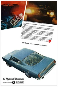 13x19 1967 Plymouth Barracuda Ad Poster Art Mopar Rapid Transit System 340 'Cuda - Picture 1 of 1
