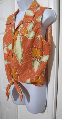De Colección Tommy Bahama Botón Top Tencel/Lino Tropical Coral Lazo Sin Mangas Wm.L Foto 1 de 4