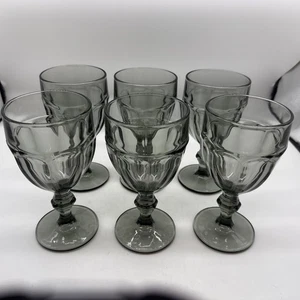 Vintage 6er Set Libbey Glas Gibraltar Rauchgrau 10 Oz Wasserkelche 6,75" EUC - Bild 1 von 7