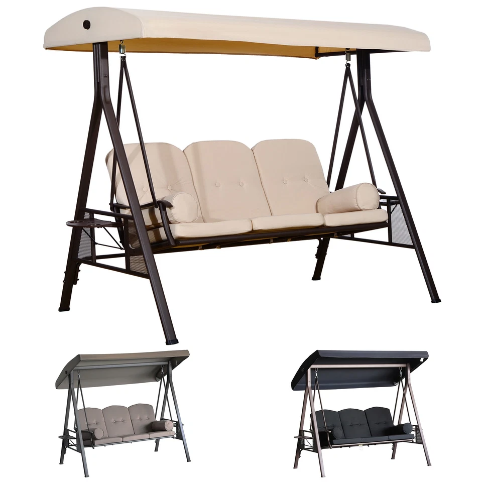 Outsunny 3 Seat Steel Outdoor Canopy Patio Cushioned Bench Porch Swing - Image 1 of 1