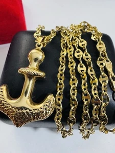 Pure 18C 18K 750 Real Fine Gold 24” long Mariner Anchor Set Necklace 3.8mm 9.6g - Picture 1 of 24