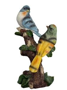 Bird Sculpture 10" Tall Resin Statue Two Birds Sitting On Tree Figurine - Picture 1 of 5