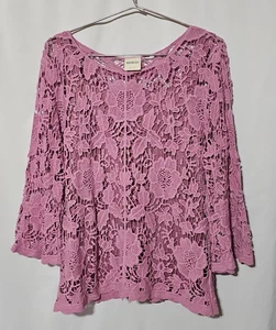 Bedford Fair Top Lavanda Rosa Crochet Encaje con Tanque Manga Campana 3/4 Mujer L - Imagen 1 de 4