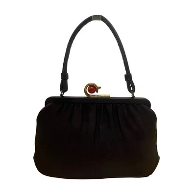 Bags By Edwards Women’s Brown Satin Top Handle Red Stone Clasp Vintage Purse - Image 1 of 4