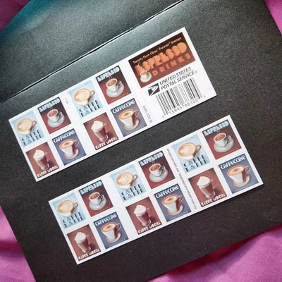USPS FOREVER ESPRESSO DRINKS 2 SHEETS OF 20=40 USA STAMPS MONEYBACK GUARANTEE - Image 1 of 4