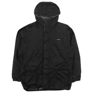 Patagonia Men's Black Hooded Rain Jacket Mid Length Zip Closure - Picture 1 of 8