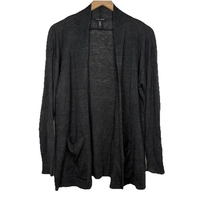 Cardigã Eileen Fisher cinza frente aberta 100% linho leve tamanho médio - Imagem 1 de 4