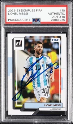 2022 PANINI DONRUSS FIFA #10 LIONEL MESSI PSA AUTHENTIC AUTO 10 - Image 1 of 2