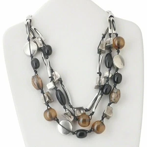 Edgy Mixed Media Metal Lucite Triple Strand Statement Necklace - Picture 1 of 1