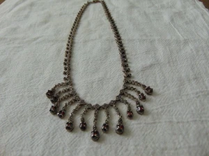 antica collana bavaglino granati marcasiti argento sterling - Foto 1 di 7