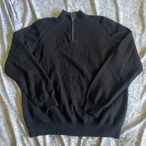 Club Room Cashmere Mens Sz Large Black Sweater Knit 1/4 Zip Preppy - Picture 1 of 7