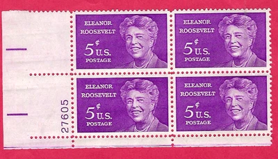 US  SCOTT # 1236 - ELEANOR ROOSEVELT 5¢  PLATE BLOCK Of 4 - 1963  27605 LL MNH - Image 1 of 2