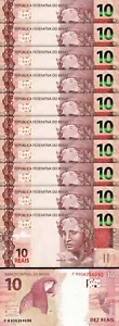 Brazil 10 Reais ND 2010, UNC, 10 Pcs LOT, Consecutive, Prefix FH, P-254 - Picture 1 of 5