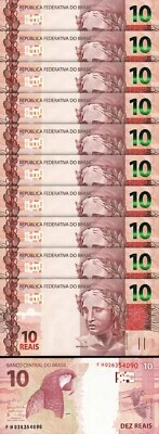 Brazil 10 Reais ND 2010, UNC, 10 Pcs LOT, Consecutive, Prefix FH, P-254 - Image 1 of 4